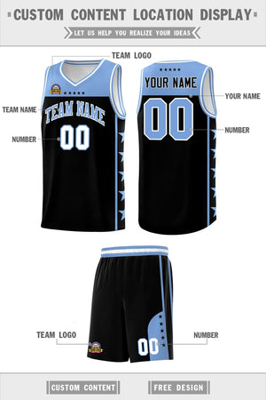 Custom Black Light Blue Color Block Sets Sports Uniform Basketball Jersey