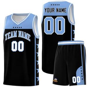 Custom Black Light Blue Color Block Sets Sports Uniform Basketball Jersey