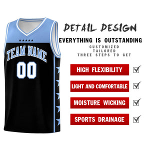 Custom Black Light Blue Color Block Sets Sports Uniform Basketball Jersey