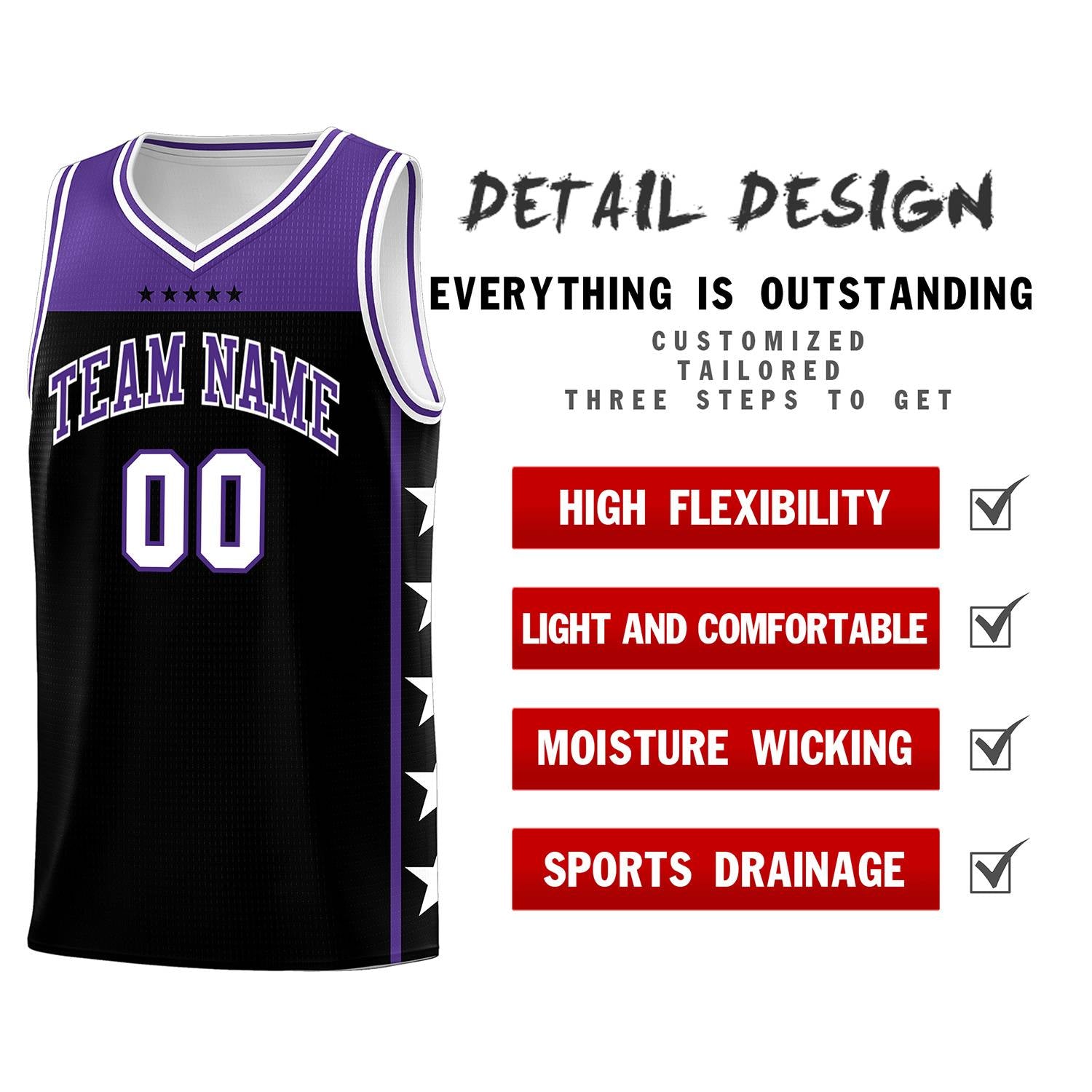 Custom Black Purple Color Block Sets Sports Uniform Basketball Jersey