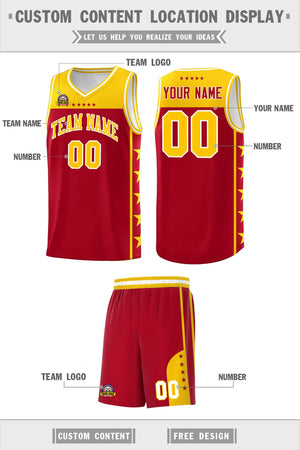 Custom Red Yellow Color Block Sets Sports Uniform Basketball Jersey