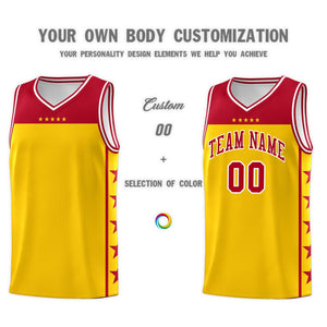 Custom Gold Red Color Block Sets Sports Uniform Basketball Jersey