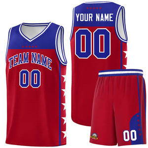 Custom Red Royal Color Block Sets Sports Uniform Basketball Jersey