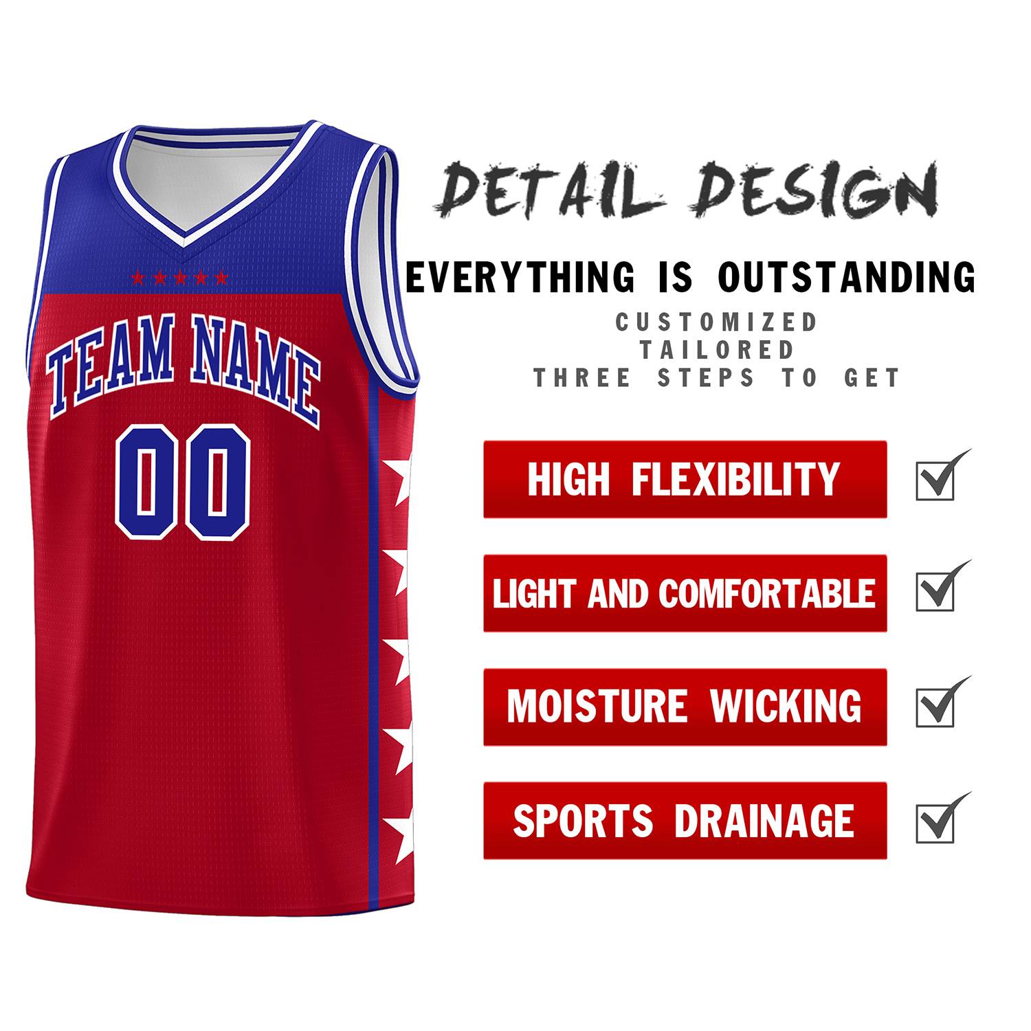 Custom Red Royal Color Block Sets Sports Uniform Basketball Jersey