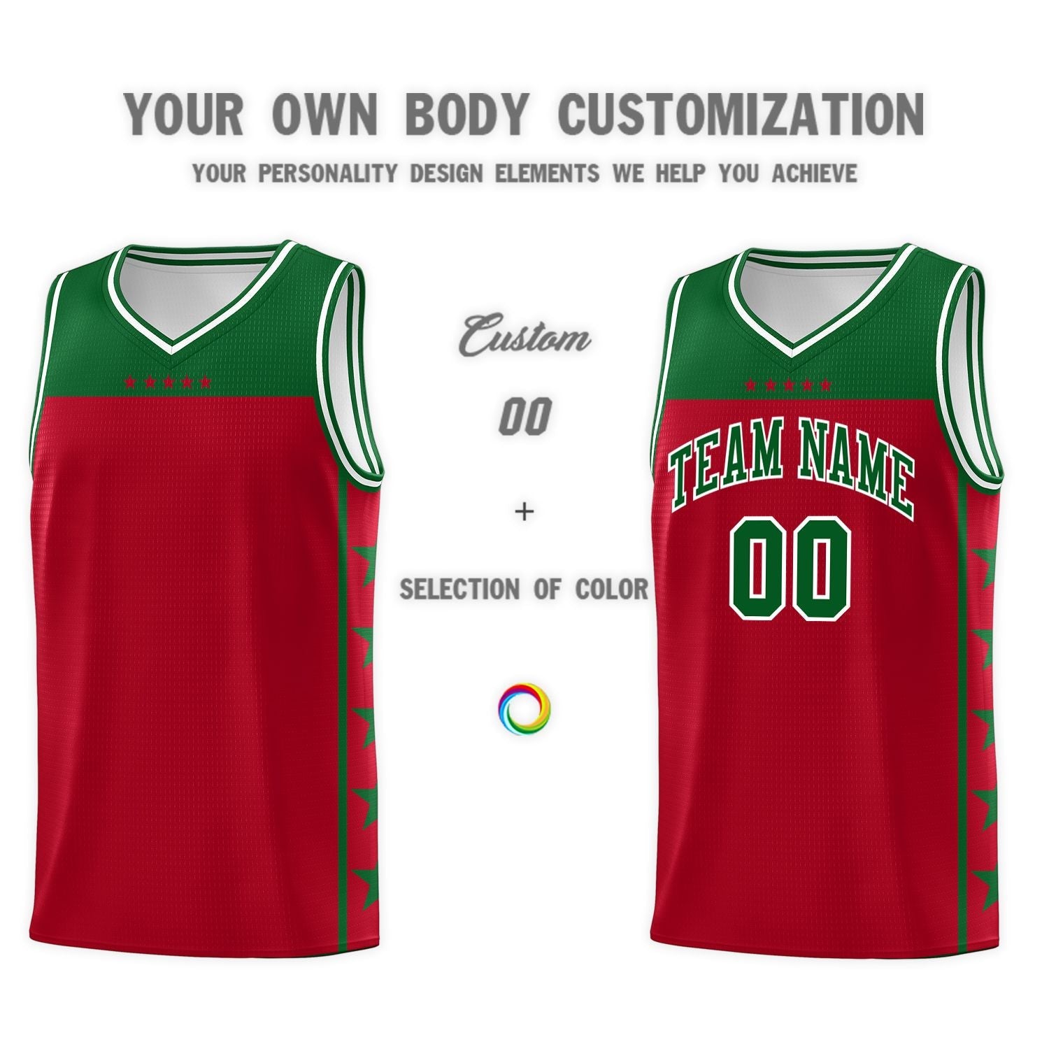 Custom Red Kelly Green Color Block Sets Sports Uniform Basketball Jersey