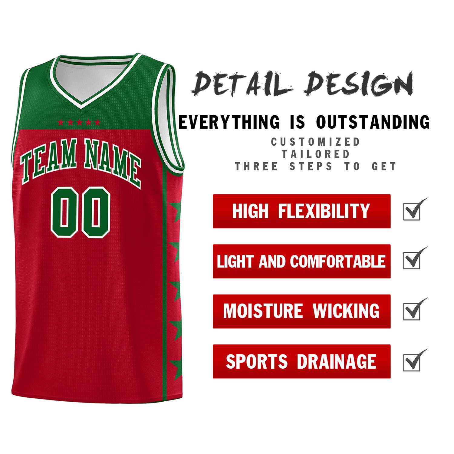 Custom Red Kelly Green Color Block Sets Sports Uniform Basketball Jersey