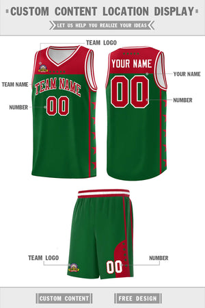 Custom Kelly Green Red Color Block Sets Sports Uniform Basketball Jersey