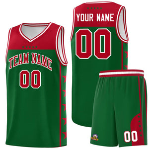 Custom Kelly Green Red Color Block Sets Sports Uniform Basketball Jersey