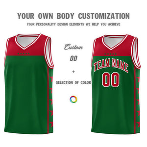 Custom Kelly Green Red Color Block Sets Sports Uniform Basketball Jersey