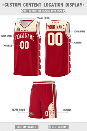 Custom Red Cream Color Block Sets Sports Uniform Basketball Jersey