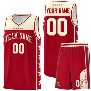 Custom Red Cream Color Block Sets Sports Uniform Basketball Jersey