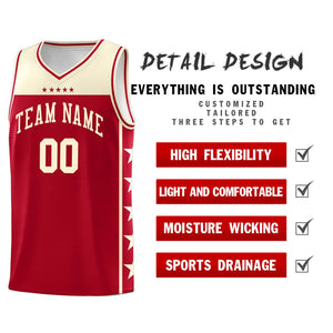 Custom Red Cream Color Block Sets Sports Uniform Basketball Jersey