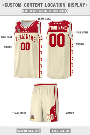 Custom Cream Red Color Block Sets Sports Uniform Basketball Jersey