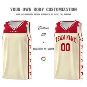 Custom Cream Red Color Block Sets Sports Uniform Basketball Jersey