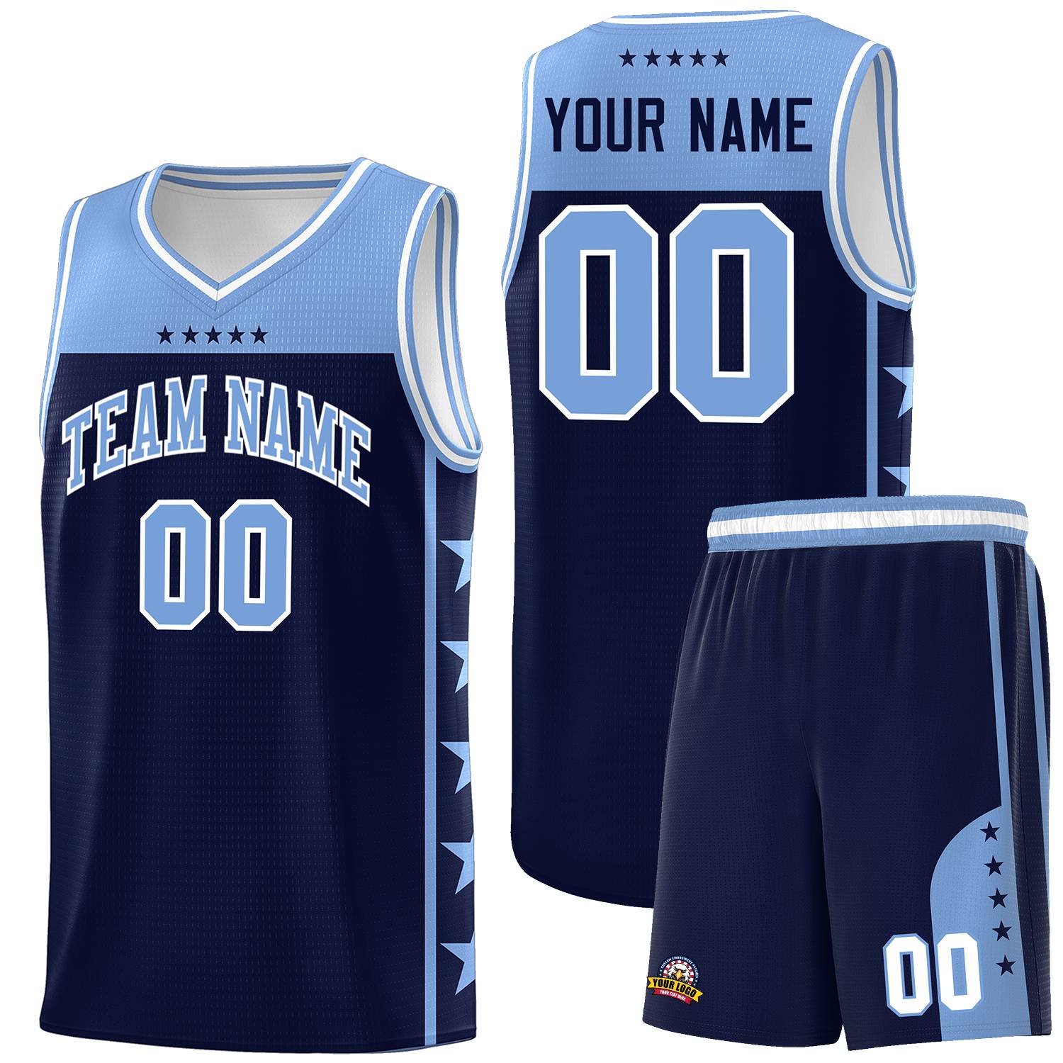 Custom Navy Light Blue Color Block Sets Sports Uniform Basketball Jersey