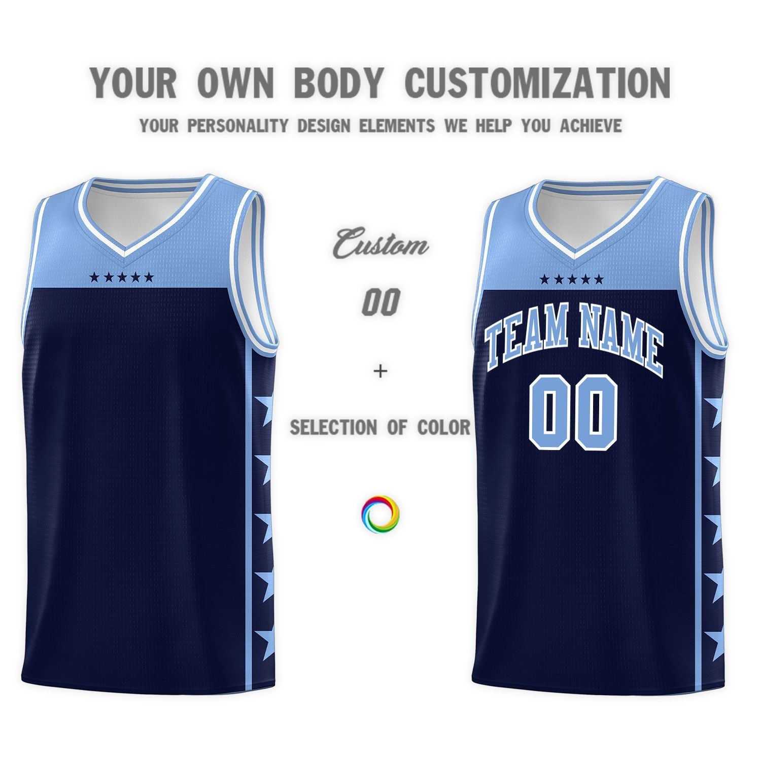 Custom Navy Light Blue Color Block Sets Sports Uniform Basketball Jersey