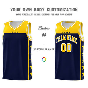 Custom Navy Yellow Color Block Sets Sports Uniform Basketball Jersey