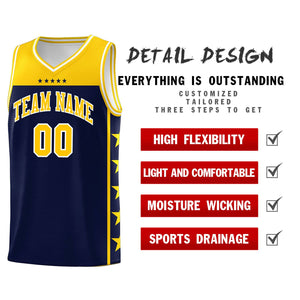 Custom Navy Yellow Color Block Sets Sports Uniform Basketball Jersey