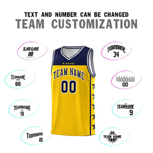 Custom Gold Navy Color Block Sets Sports Uniform Basketball Jersey