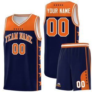 Custom Navy Orange Color Block Sets Sports Uniform Basketball Jersey