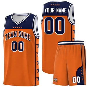 Custom Orange Navy Color Block Sets Sports Uniform Basketball Jersey