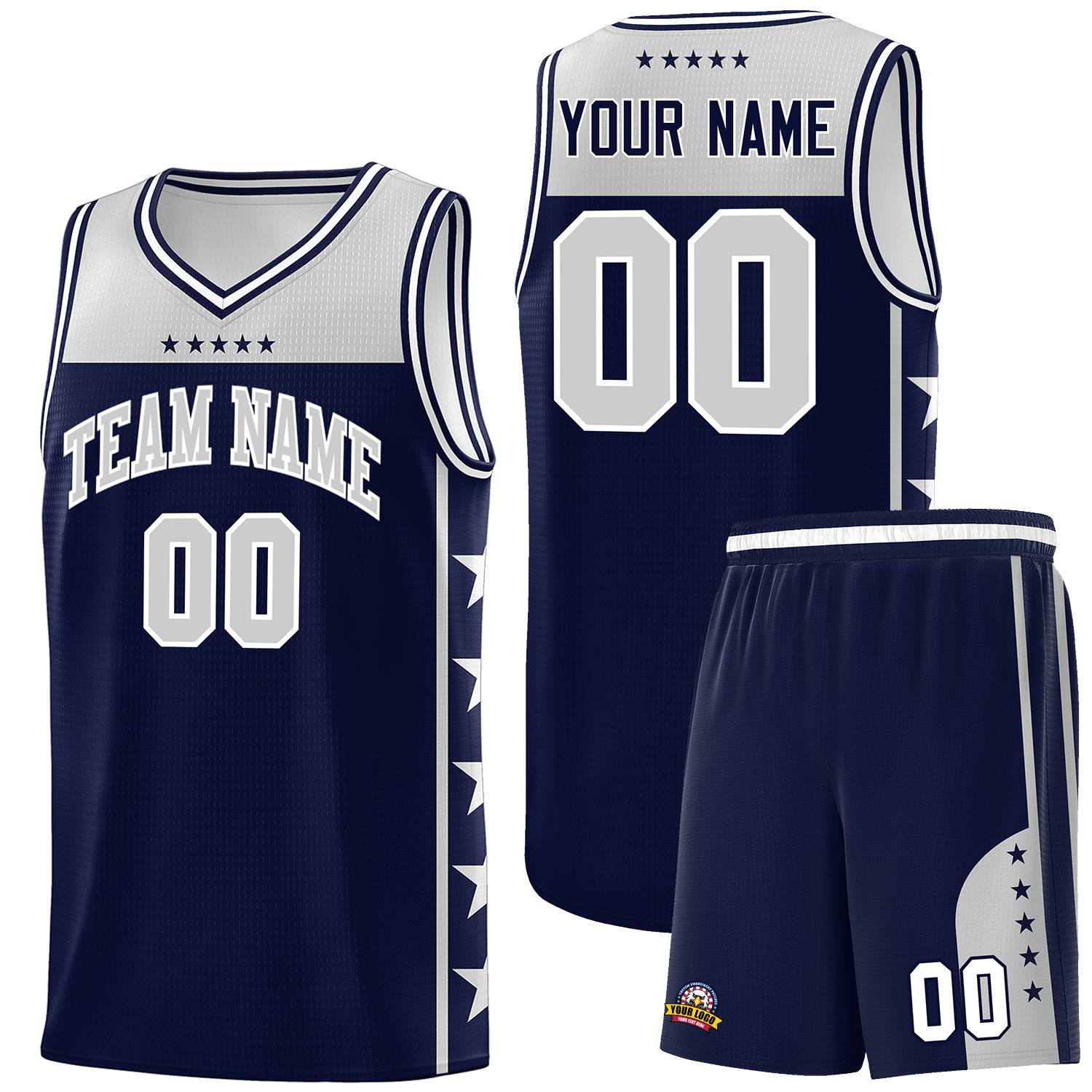 Custom Navy Gray Color Block Sets Sports Uniform Basketball Jersey