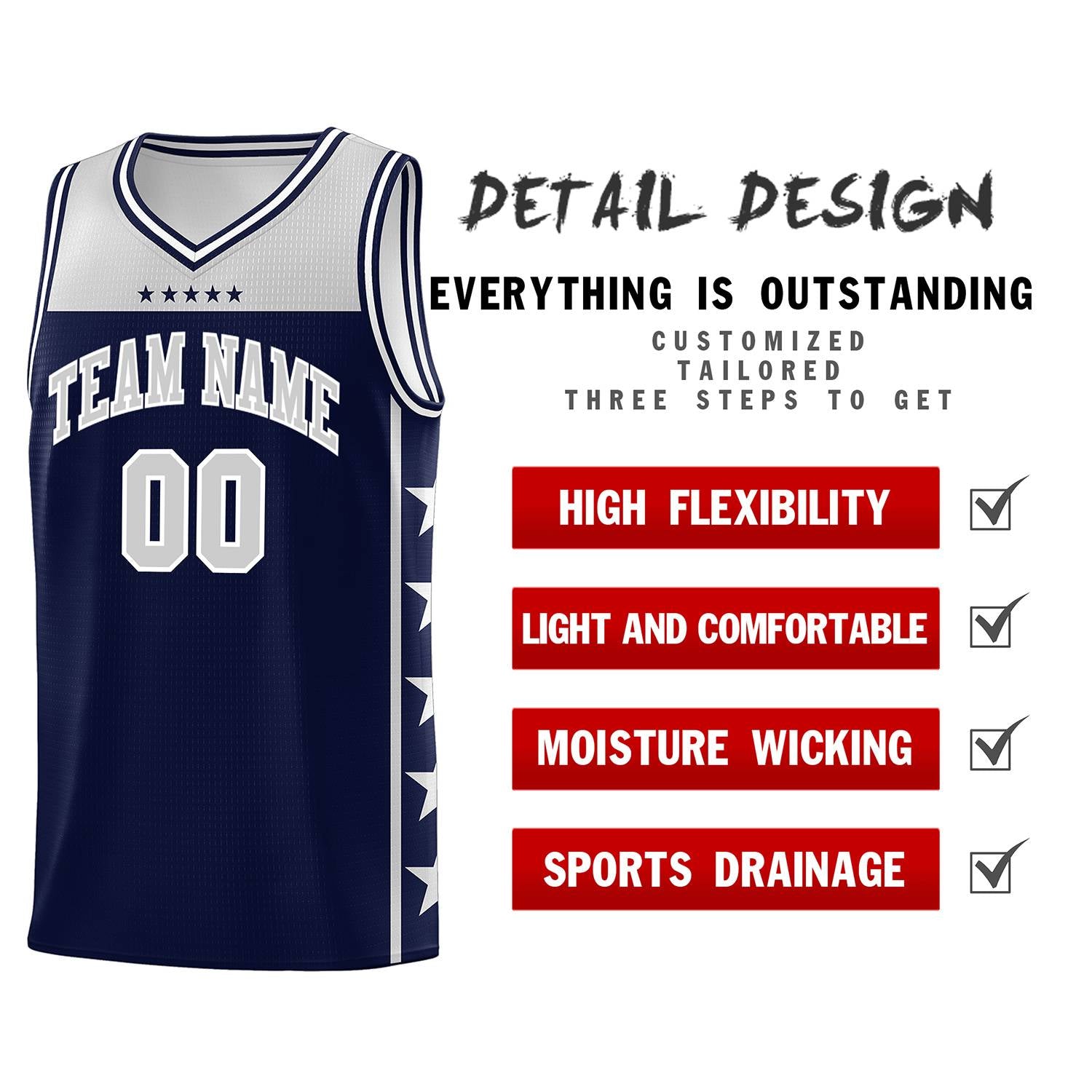 Custom Navy Gray Color Block Sets Sports Uniform Basketball Jersey