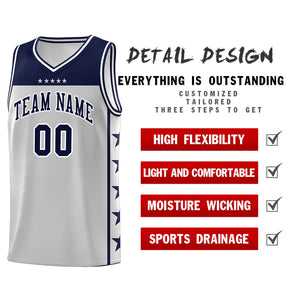 Custom Gray Navy Color Block Sets Sports Uniform Basketball Jersey