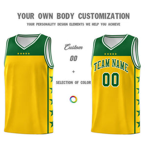 Custom Gold Kelly Green Color Block Sets Sports Uniform Basketball Jersey