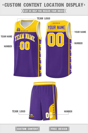 Custom Purple Yellow Color Block Sets Sports Uniform Basketball Jersey