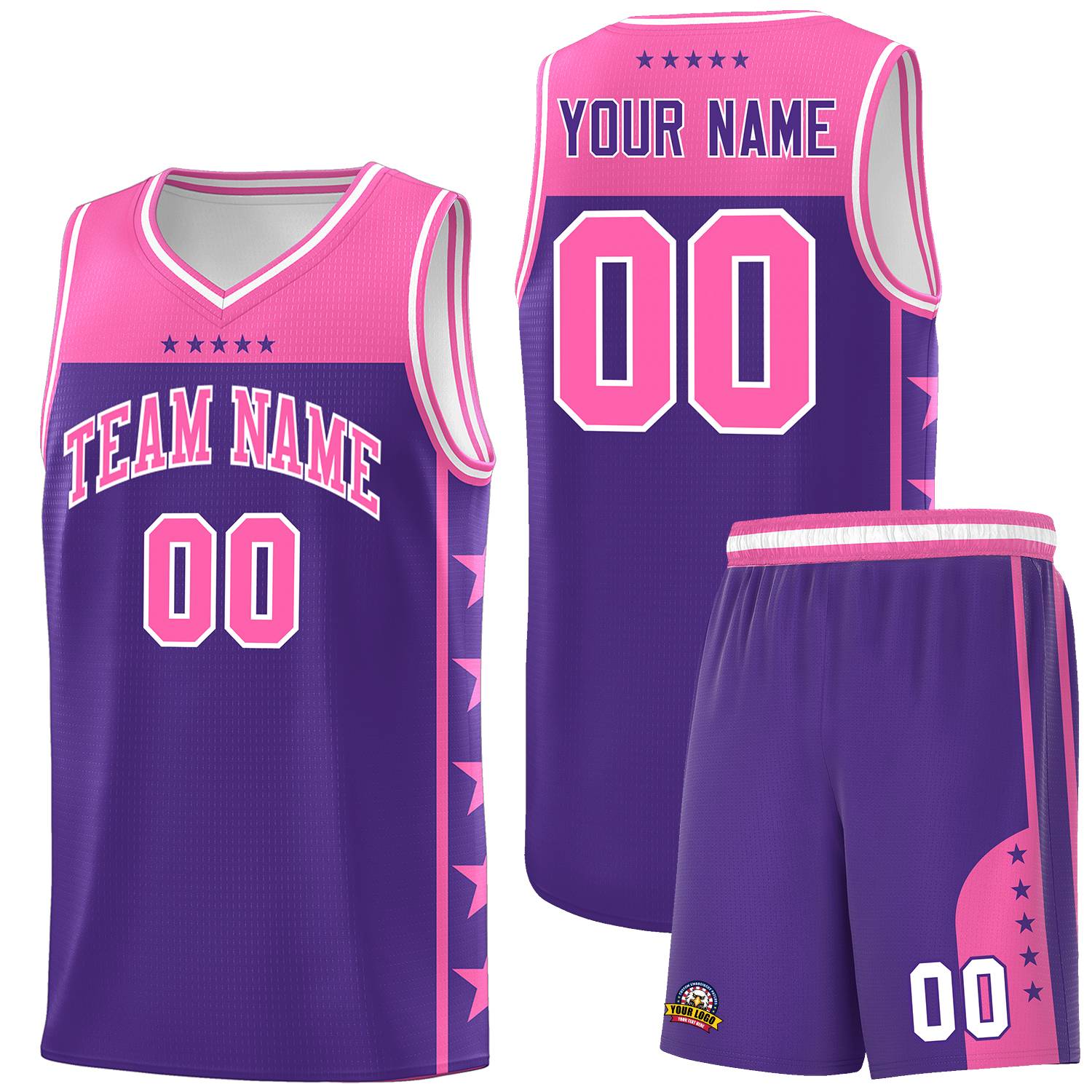 Custom Purple Pink Color Block Sets Sports Uniform Basketball Jersey