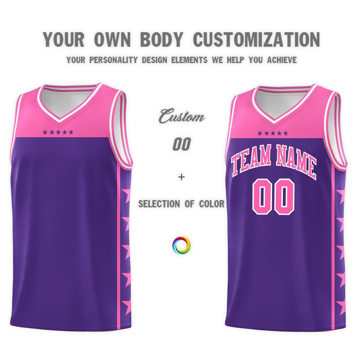 Custom Purple Pink Color Block Sets Sports Uniform Basketball Jersey