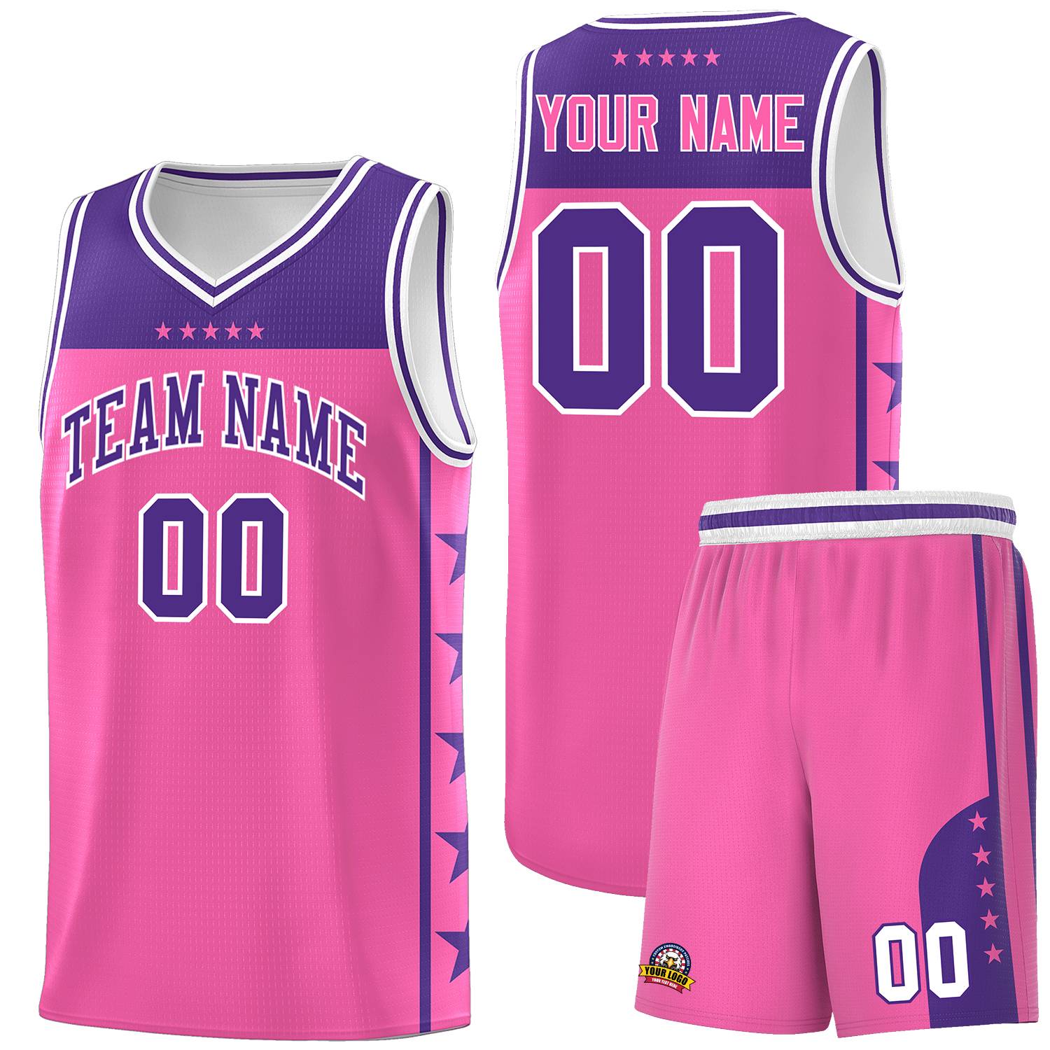 Custom Pink Purple Color Block Sets Sports Uniform Basketball Jersey