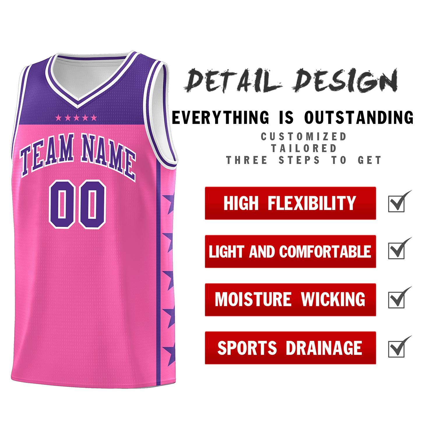 Custom Pink Purple Color Block Sets Sports Uniform Basketball Jersey