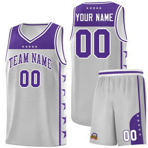 Custom Gray Purple Color Block Sets Sports Uniform Basketball Jersey