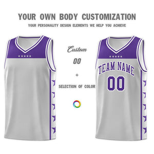 Custom Gray Purple Color Block Sets Sports Uniform Basketball Jersey