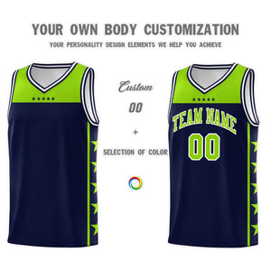 Custom Navy Neon Green Color Block Sets Sports Uniform Basketball Jersey