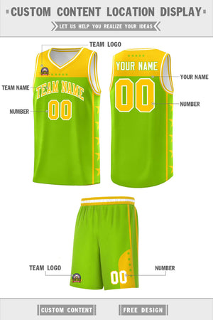 Custom Neon Green Yellow Color Block Sets Sports Uniform Basketball Jersey