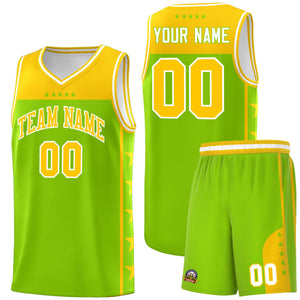 Custom Neon Green Yellow Color Block Sets Sports Uniform Basketball Jersey