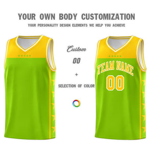 Custom Neon Green Yellow Color Block Sets Sports Uniform Basketball Jersey