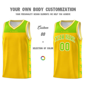 Custom Gold Neon Green Color Block Sets Sports Uniform Basketball Jersey