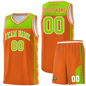 Custom Orange Neon Green Color Block Sets Sports Uniform Basketball Jersey