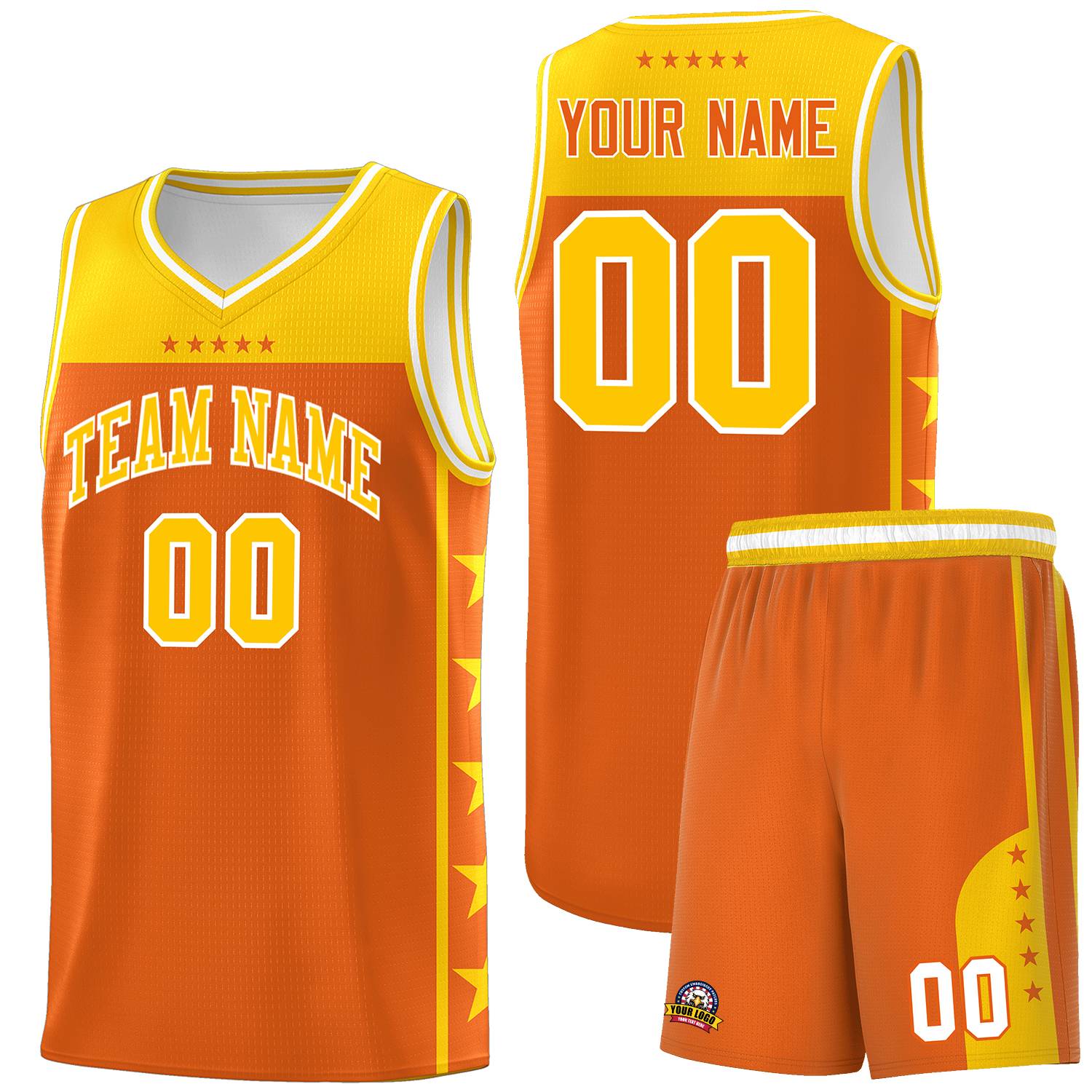 Custom Orange Yellow Color Block Sets Sports Uniform Basketball Jersey