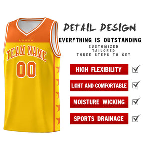 Custom Gold Orange Color Block Sets Sports Uniform Basketball Jersey