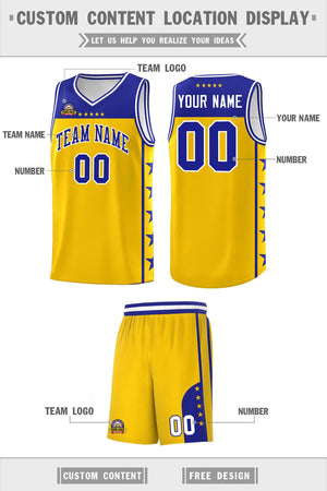 Custom Gold Royal Color Block Sets Sports Uniform Basketball Jersey