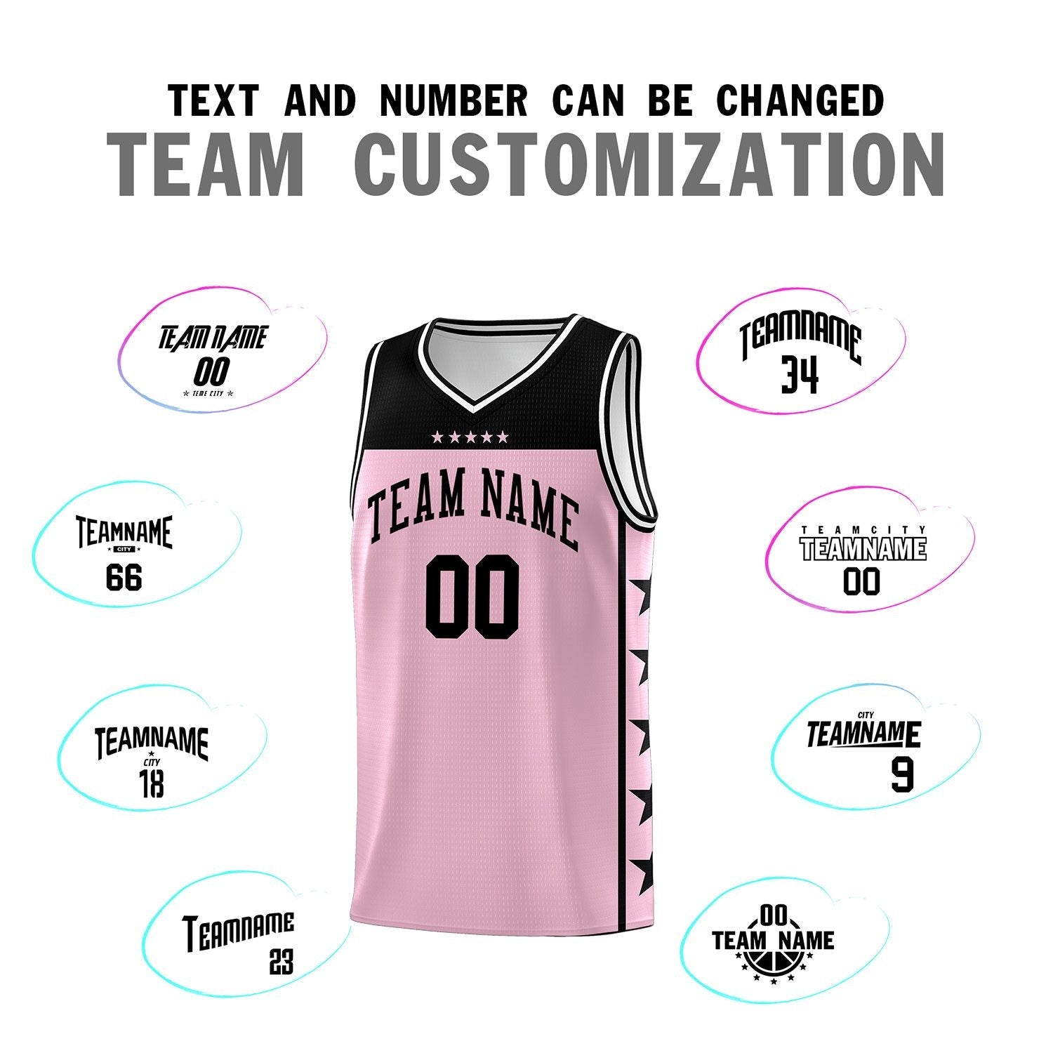 Custom Light Pink Black Color Block Sets Sports Uniform Basketball Jersey