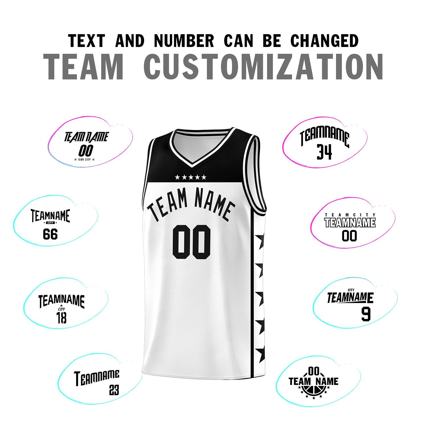 Custom White Black Color Block Sets Sports Uniform Basketball Jersey