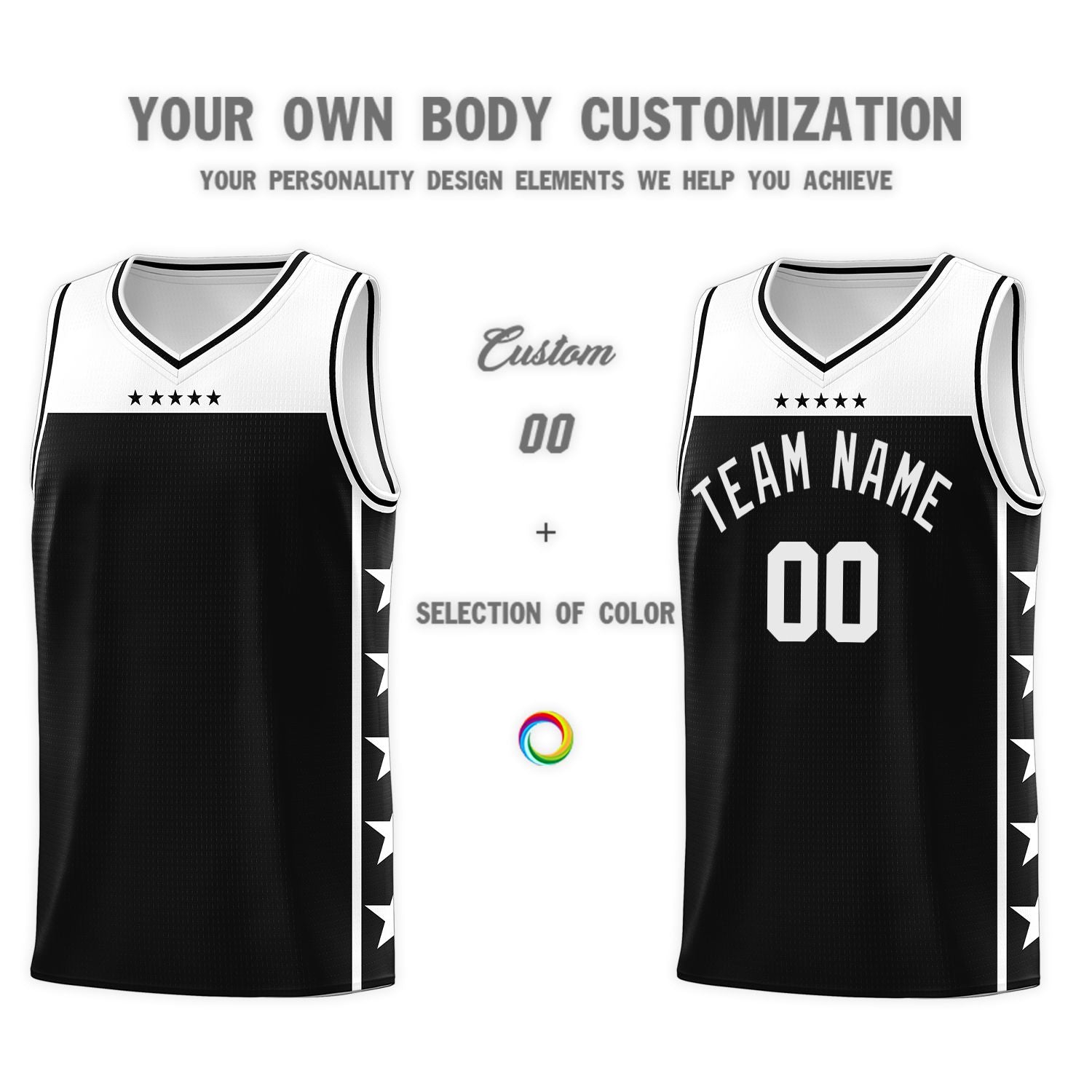 Custom Black White Color Block Sets Sports Uniform Basketball Jersey