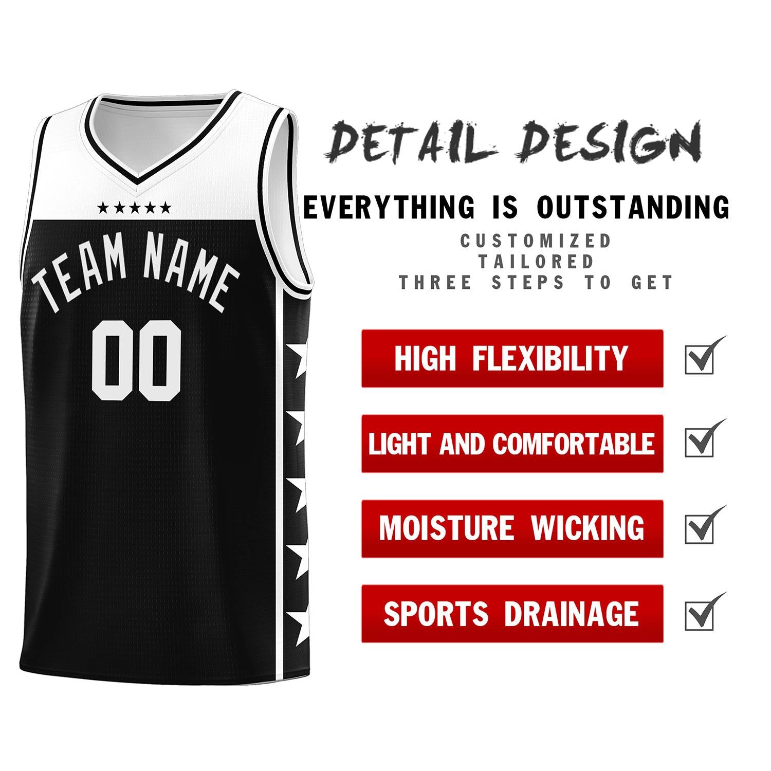 Custom Black White Color Block Sets Sports Uniform Basketball Jersey