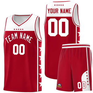 Custom Red White Color Block Sets Sports Uniform Basketball Jersey